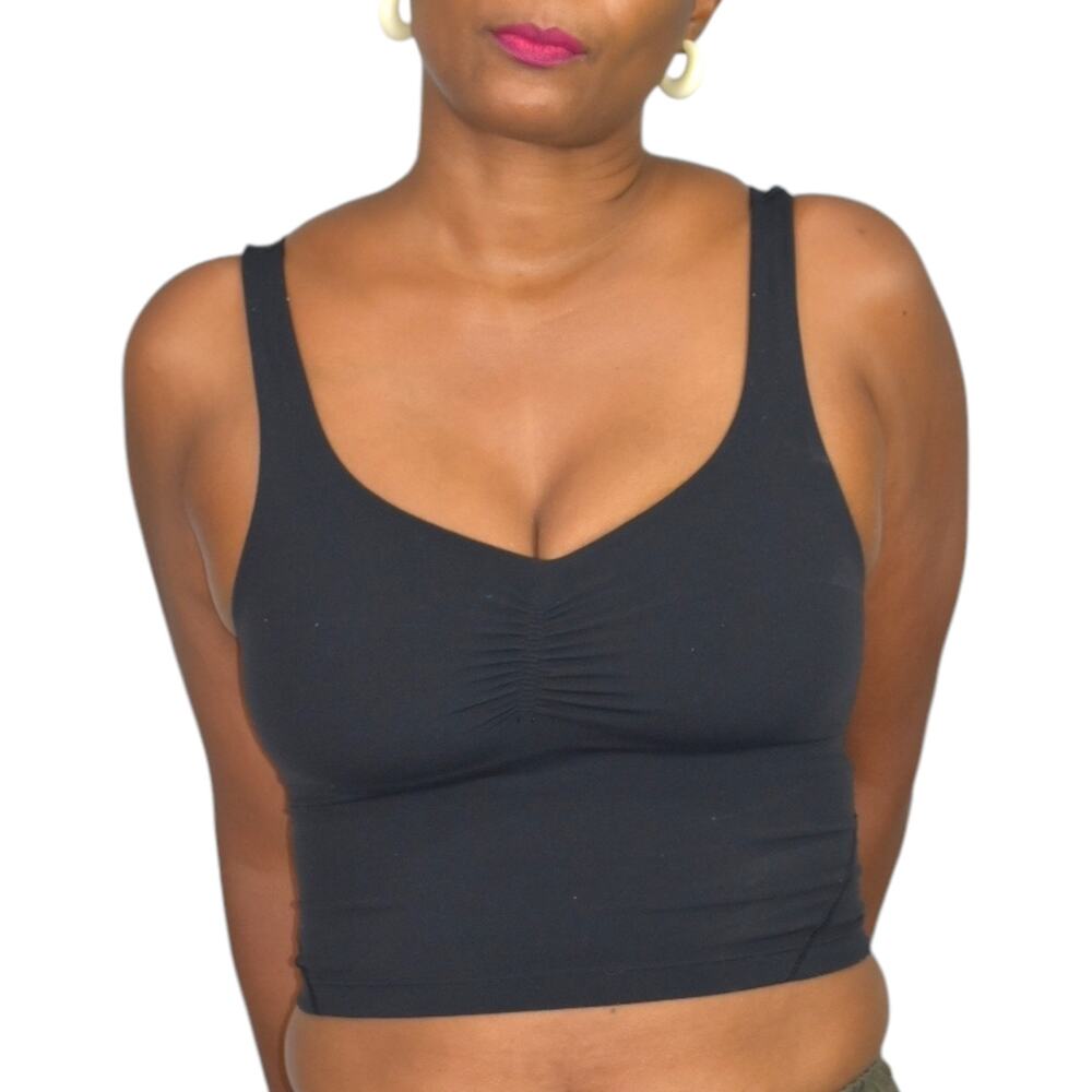 Lululemon Align Gathered Front Tank Black Cropped Shelf Bra Yoga Stretch Size 2